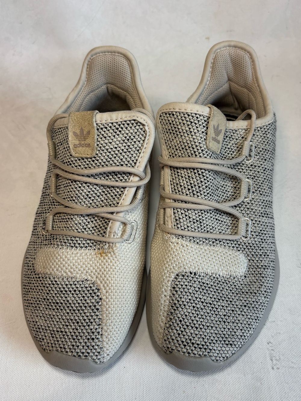 adidas Boys Tubular Shadow  Light Beige/Black Knit Sneakers, size 3